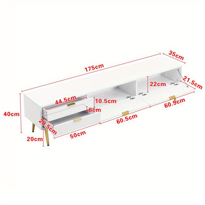 TV Meubel – Woonkamer Kast – Opbergkast – Dressoir – MDF Constructie – Kabeldoorvoer – Wit Met Gouden Accenten – 175 cm Breed