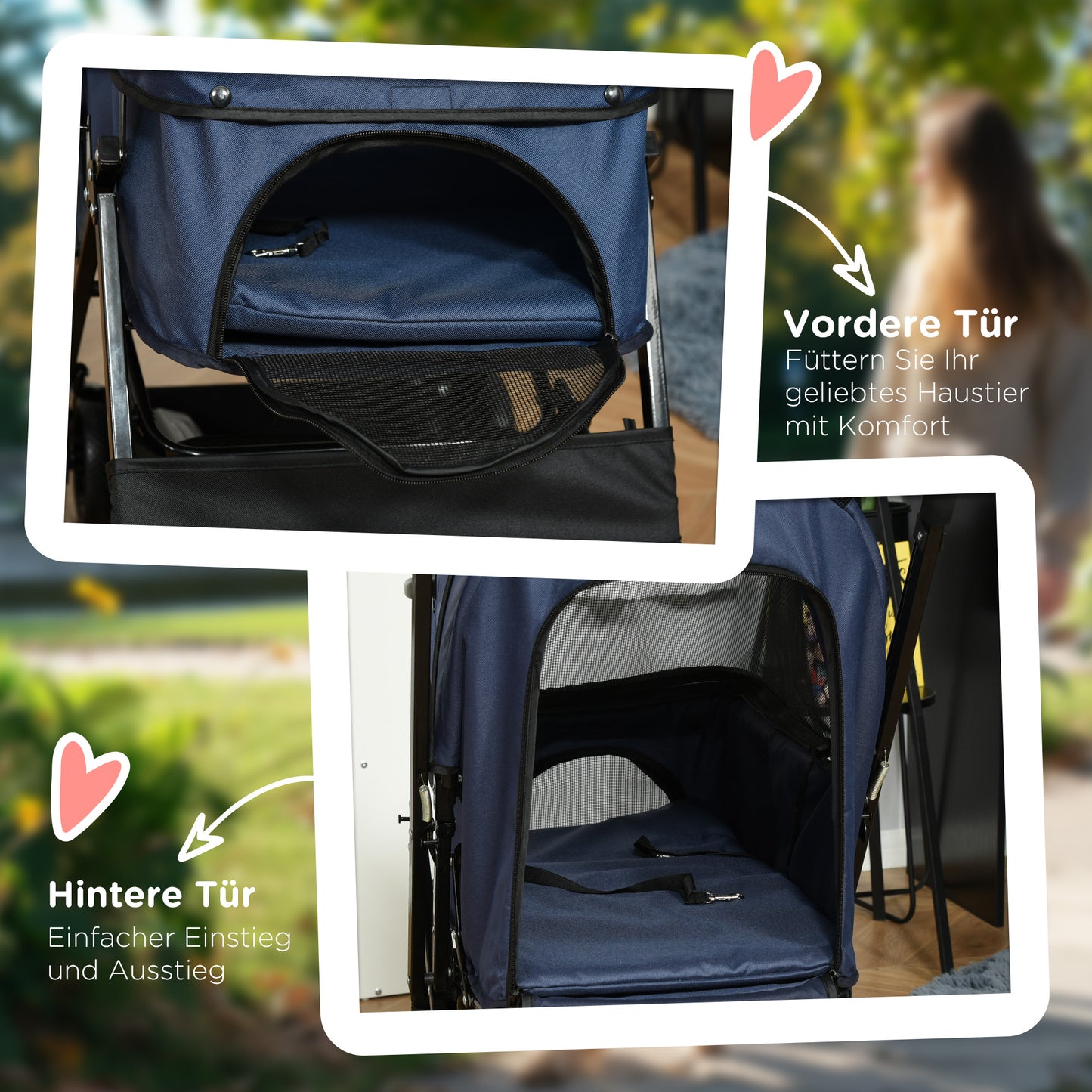 Hondenwagen – Hondenbuggy – Huisdierenwagen – Dierenbuggy – Kleine Honden Buggy – Blauw – Verstelbare Kap – Inklapbaar Met Veiligheidshaak