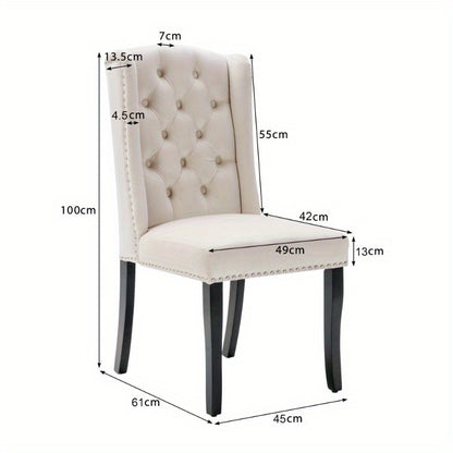 Eetkamerstoelen Set – Keukenstoelen – Stoelen Beige – Lounge Stoelen – Tafelpoot Stoelen – Button Tufted Bekleding – Chroom Nagelrand