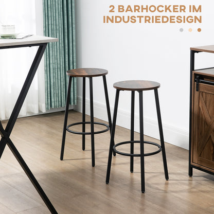 Barkrukken – Barstoelen – Krukken – Hoge Stoelen – Industrieel Design – Rustic Brown Zitting – Zwart Metalen Frame – Comfortabele Voetensteun – 42x42x65 cm – Set Van 2