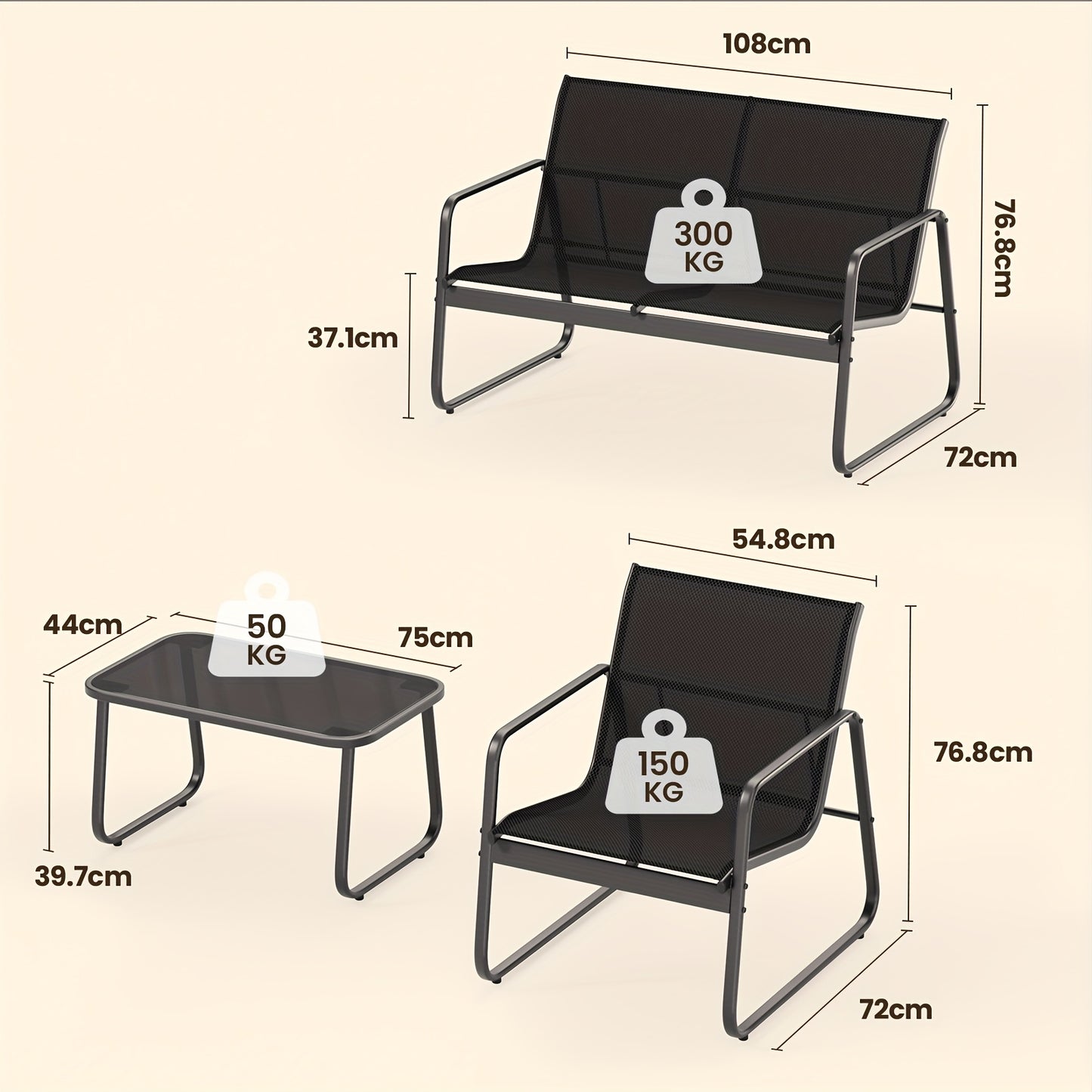 Tuinstoelset – Tuinstoelen – Balkonstoelen – Terrasstoelen – Tuinmeubelen – Snel Droogend Teslin – Duurzaam Metalen Frame Met Glazen Tafelblad