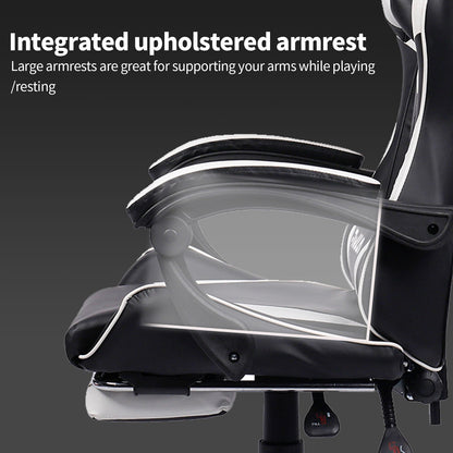 Gamingstoel – Gamestoel – Gaming Chair – Game Stoel – Bureaustoel – Ergonomisch – Met Voetensteun & Lendensteun – Zwart-Wit