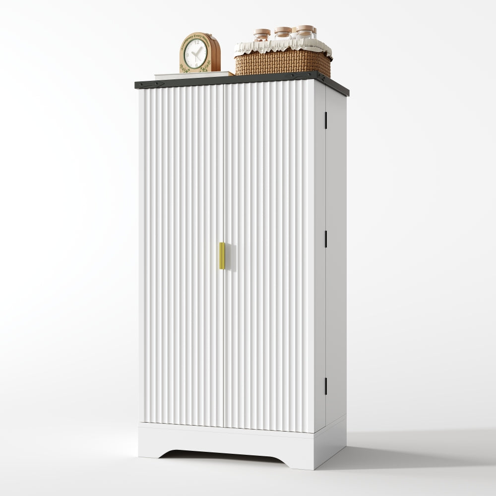 Modern White Metal Kitchen Cabinet with Spice Rack - Spacious Double Door Storage with Adjustable Shelves, Contemporary Design, 120x60.5x40cm, Durable Metal Construction for Kitchen Organization, Space-Saving Vertical Storage