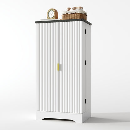 Modern White Metal Kitchen Cabinet with Spice Rack - Spacious Double Door Storage with Adjustable Shelves, Contemporary Design, 120x60.5x40cm, Durable Metal Construction for Kitchen Organization, Space-Saving Vertical Storage