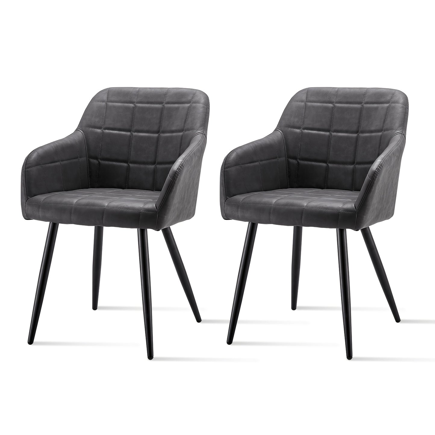 Eetkamerstoelen – Stoelen Met Armleuningen – Kunstleren Stoelen – Design Stoelen – Donkergrijs – Memory Foam Zitting – Stevige Metalen Pootjes
