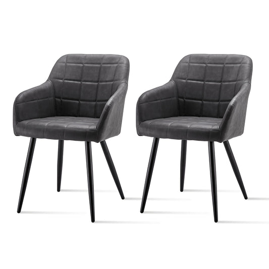 Eetkamerstoelen – Stoelen Met Armleuningen – Kunstleren Stoelen – Design Stoelen – Donkergrijs – Memory Foam Zitting – Stevige Metalen Pootjes