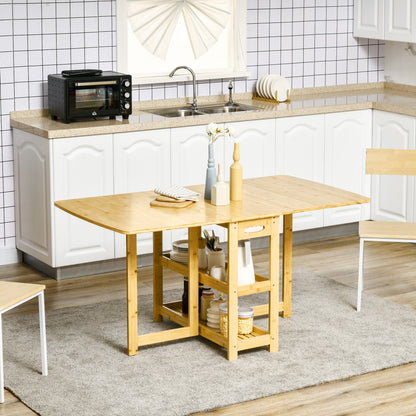 Uitklapbare Eettafel – Vouwtafel – Bamboe Tafel – Keukentafel – Multifunctionele Tafel – Natuurlijk Bamboe – Verstelbare Poten – Opbergruimte Onderblad