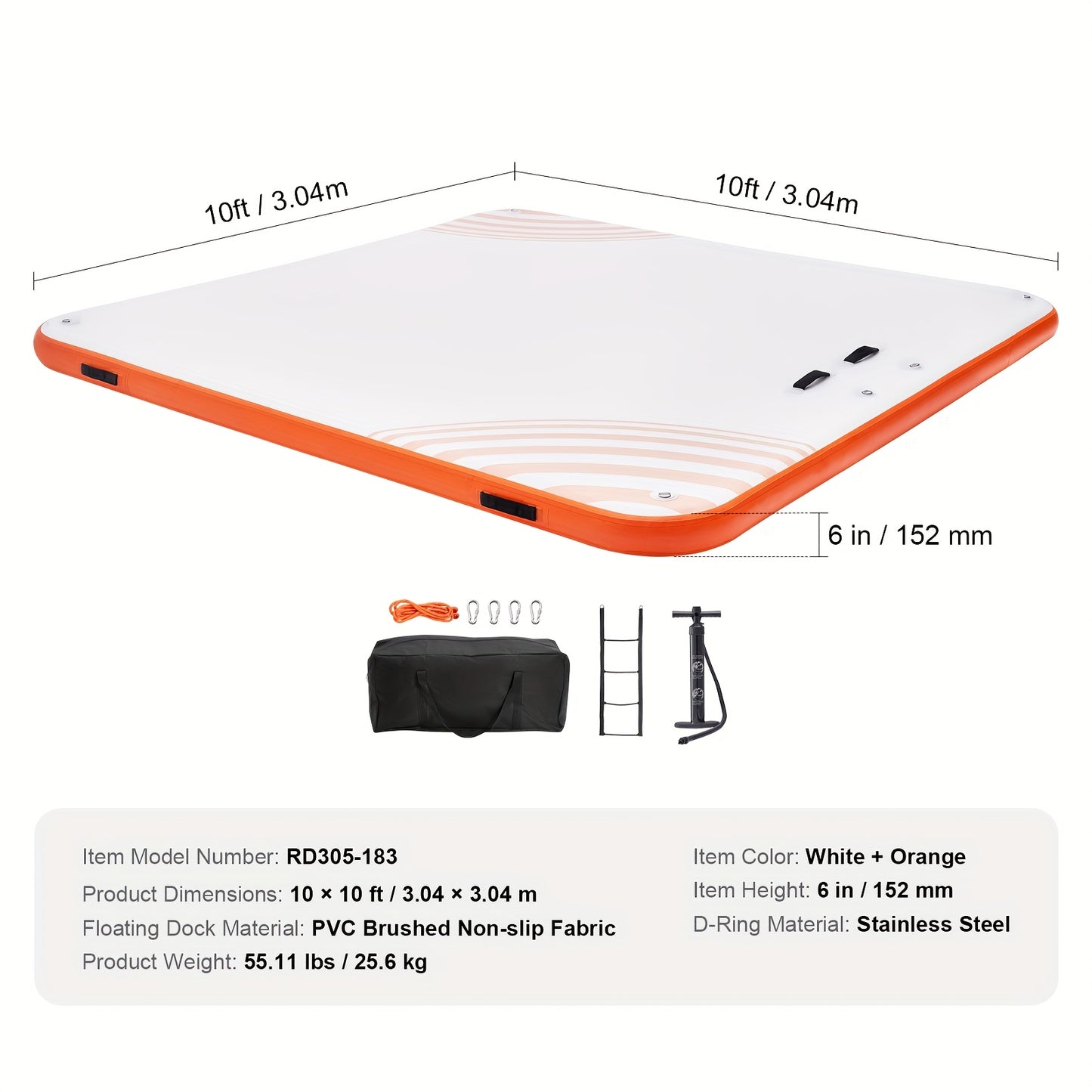 Drijvend Dock – Opblaasbaar Platform – Waterspeelplek – Aanlegsteiger – Zwemsteiger – 3,05x3,05 Meter – Stevig PVC – Inclusief Veiligheidsladder