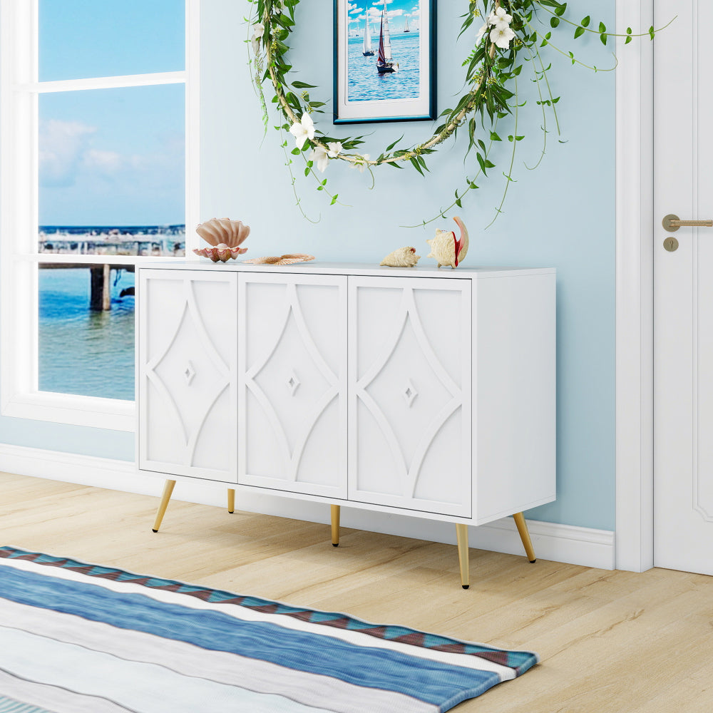 Tv-meubel – TV-kast – Televisiekast – Dressoir – Media Meubel – Met Deuren En Lades – Rattan Accenten – Landelijke Stijl – Veel Opbergruimte – Wit