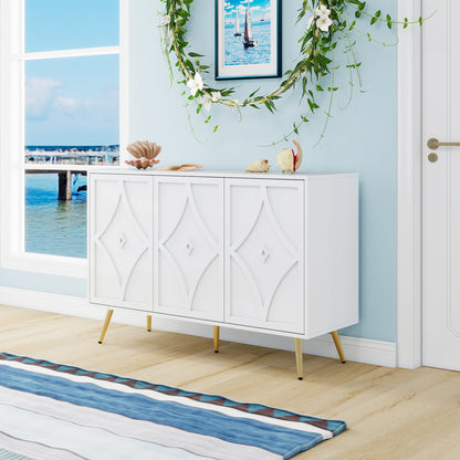 Tv-meubel – TV-kast – Televisiekast – Dressoir – Media Meubel – Met Deuren En Lades – Rattan Accenten – Landelijke Stijl – Veel Opbergruimte – Wit