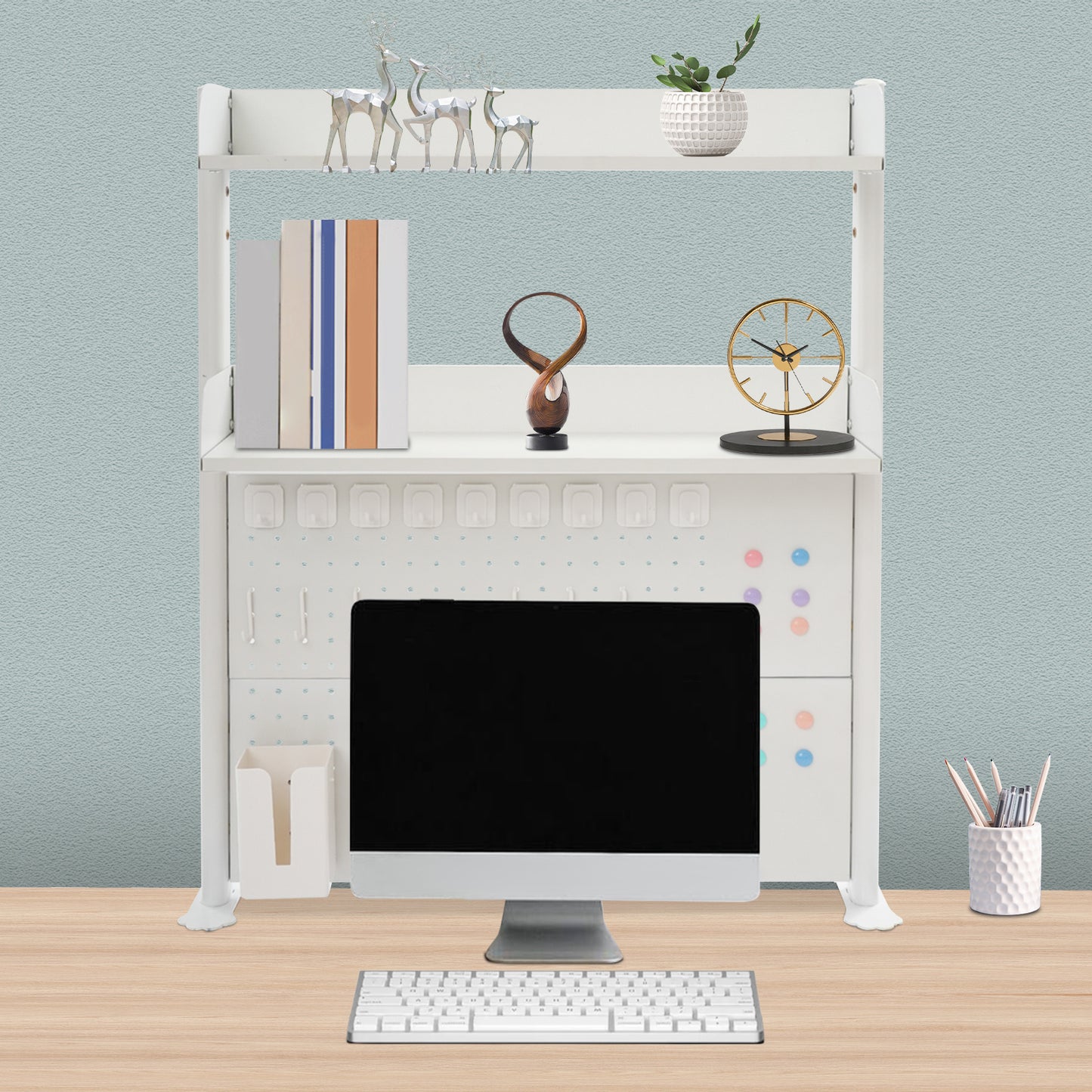 Bureau Organizer – Bureaurek – Boekenkast – Bureau Organizer Plank – Klem Bureau Organizer – Wit – Verstelbare Planken – Sterk Staal & MDF
