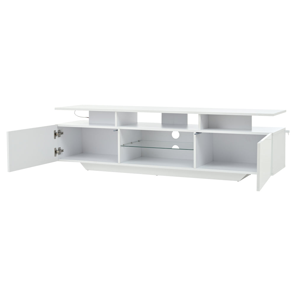 TV Meubel – TV Kast – TV Dressoir – Entertainment Meubel – Media Meubel – Wit Hoogglans – 160 cm Breed – MDF Met Gehard Glas