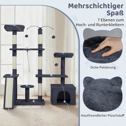 Krabpaal – Kattenboom – Kattenklimpaal – Krabmeubel – Kattenhuis – 7 Niveaus – Plush Met Grip-palen