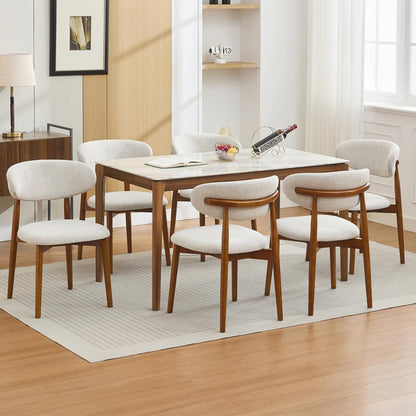 Eetkamerstoelen – Houten Stoelen – Stoelen Set – Linnen Stoel – Keukenstoelen – Beige Linnen Bekleding – Stevige Hardhouten Poten