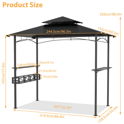 BBQ Overkapping – BBQ Paviljoen – Tuinpaviljoen – Barbecue Tent – Tuinoverkapping – Beige Zwart – Stevig Metaal Frame – Water- en UV-bestendig Doek – 244x138x250 cm