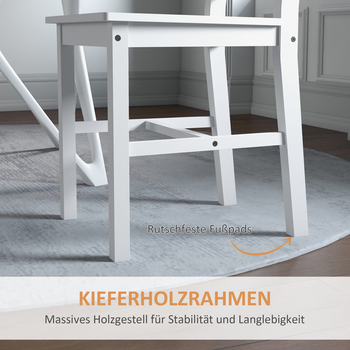 Eetkamerstoelen – Keukenstoelen – Houten Stoelen – Witte Stoelen – Lade Rugleuning – Set van 2 – Slipvaste Pootbeschermers – Massief Houten Frame 41,5x46x90 cm