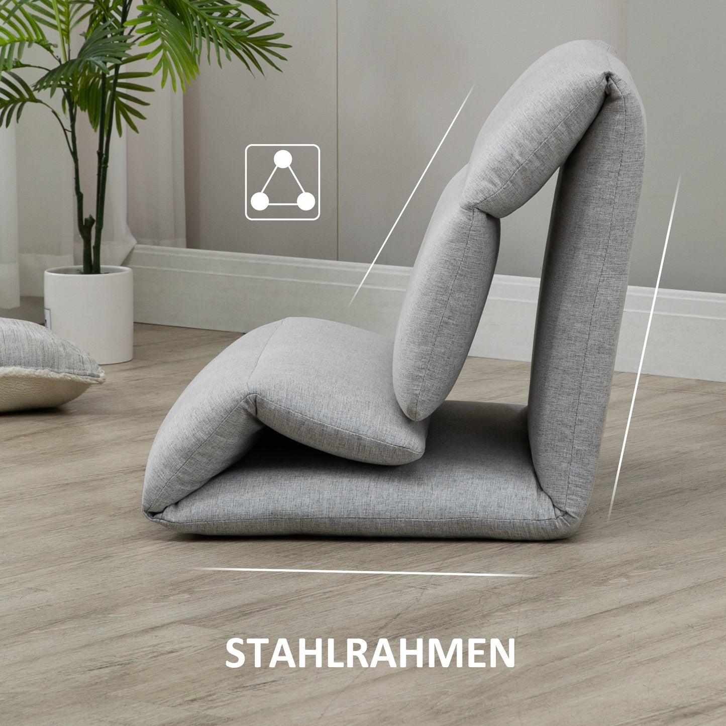 Vloerstol – Zitzak – Gastenmatras – Vloerkussen – Lounge Stoel – Ademend Linnen-Stof – Lichtgrijs – Zonder Elektriciteit