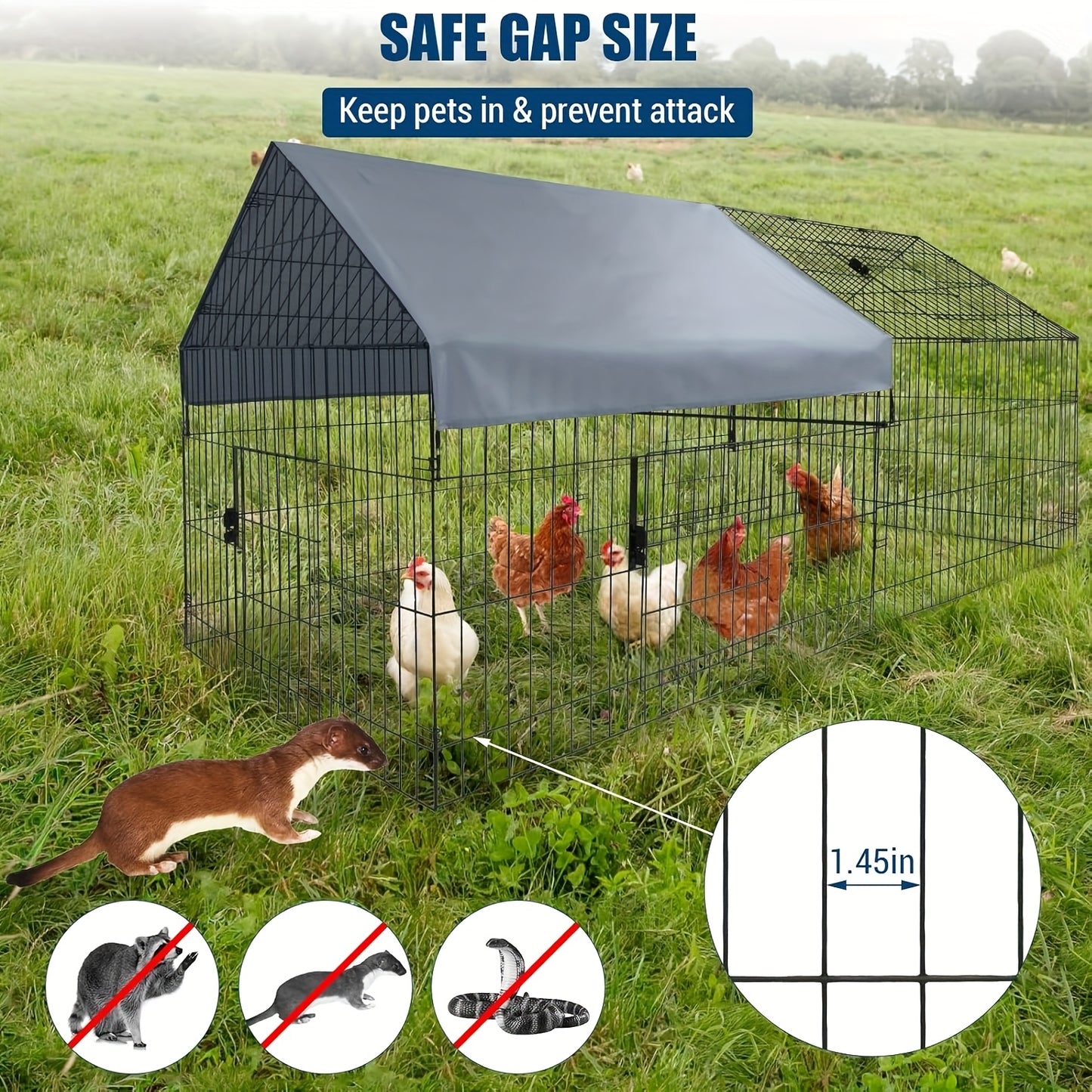 Kippenhok – Kippenren – Pluimveehok – Buitenren – Kippenkooi – Metalen Kippenren – Waterdichte UV-bestendige Cover – Afmeting 218x102x102 cm