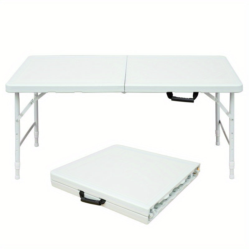Campingtafel – Kampeertafel – Klaptafel – Vouwtafel – Inklapbare Tafel – Verstelbare Hoogte 125 cm – Stevig Wit Tafelblad & Zwarte Poten – Draagkracht 135 kg