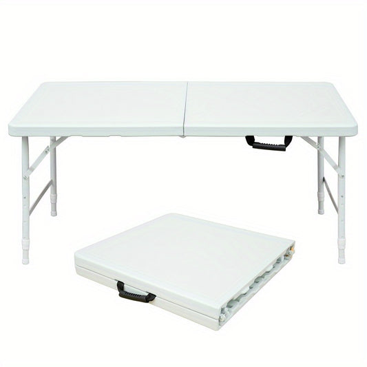 Campingtafel – Kampeertafel – Klaptafel – Vouwtafel – Inklapbare Tafel – Verstelbare Hoogte 125 cm – Stevig Wit Tafelblad & Zwarte Poten – Draagkracht 135 kg