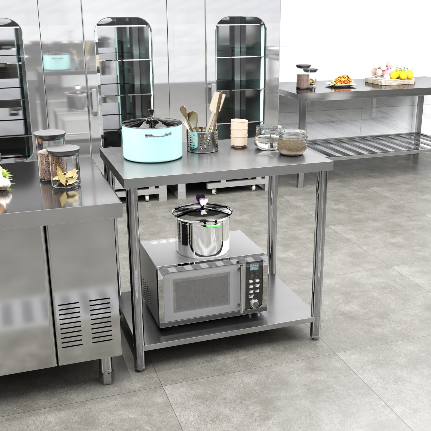 Roestvrijstalen Werktafel – Keukentafel – Voedselbereidingstafel – Werkbank – Opbergtafel – 90x60x86 cm – Duurzaam RVS Materiaal – Verstelbare Poten
