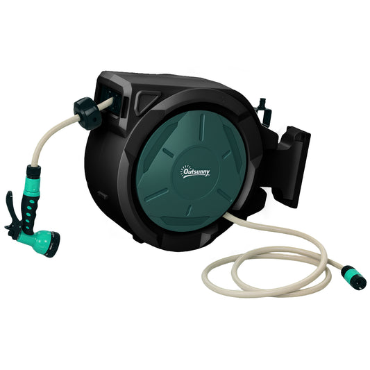 Tuinslanghaspel – Slanghaspel Muurbeugel – Tuinslangoproller – Waterslanghouder – Slangoproller – 30+2 Meter – 7 Waterstraalopties Met 180° Draaiïng