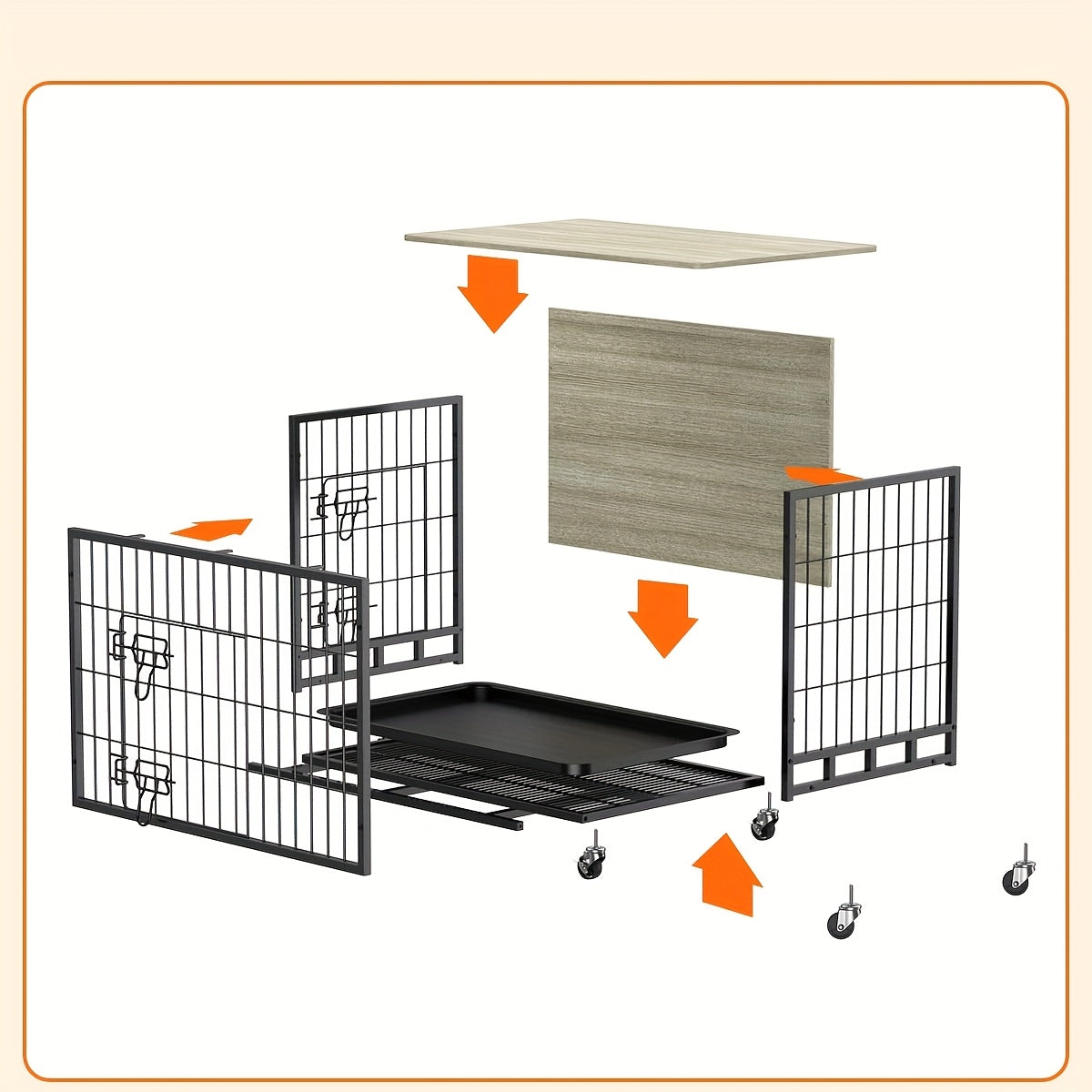 Hondenren – Hondenbench – Puppyren – Hondenkennel – Hondenhok – 69x51x60 cm – Metalen Frame – Dubbele Deuren & Uitneembare Lade