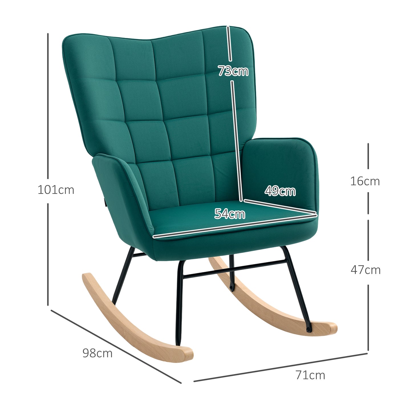 Schommelstoel – Relaxstoel – Wiegstoel – Nursing Chair – Velours Stoel – Donkergroen – Fluwelen Bekleding – Stevig Stalen Frame