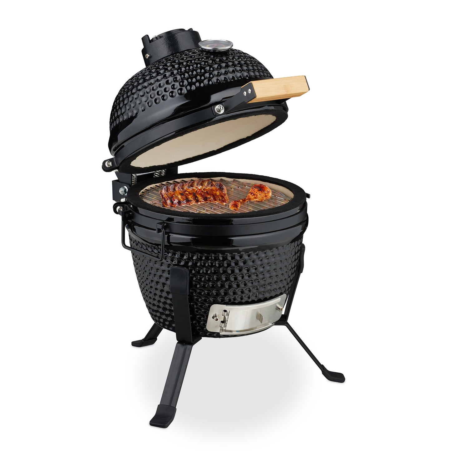 Kamado Grill – Houtskoolbarbecue – Keramische BBQ – Barbecue Oven – Buitenkeuken – Blauw – Ø 32 cm Grilloppervlak – Ingebouwde Thermometer Tot 450°C