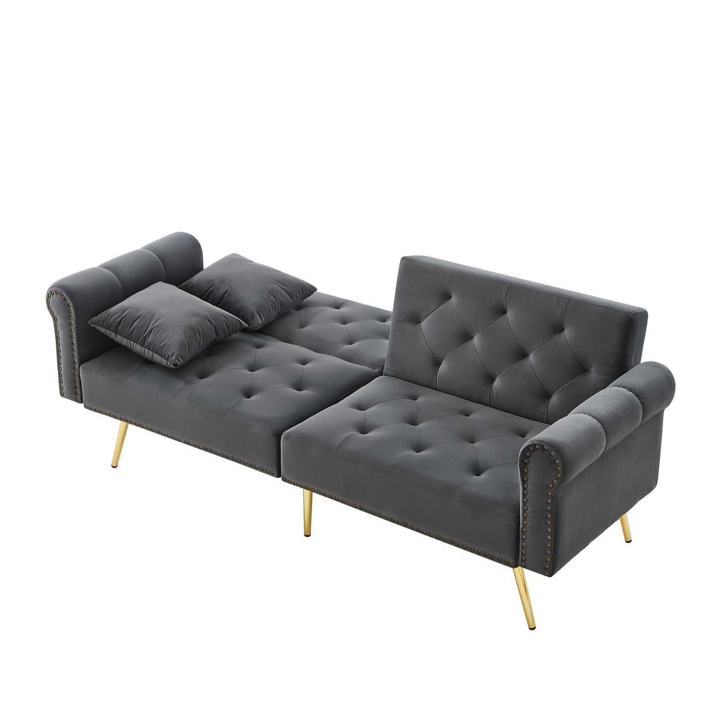 Modern Double Sofa Bed - Velvet Cover, Backrest with 3 Levels Of Adjustment And Gold Plated-plated Metal Feet Stylish Sofa with Sleeping Function - Space-saving And Flexible, Ideal for Small Rooms