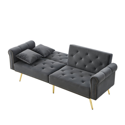 Modern Double Sofa Bed - Velvet Cover, Backrest with 3 Levels Of Adjustment And Gold Plated-plated Metal Feet Stylish Sofa with Sleeping Function - Space-saving And Flexible, Ideal for Small Rooms