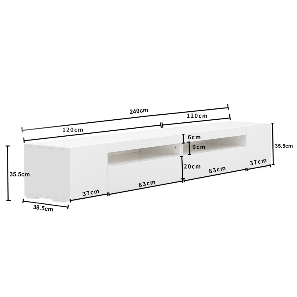 Tvmeubel – Tv Kast – Tv Meubel – Tv Dressoir – Tv Wandmeubel – Wit Mat – Modern Design – MDF 240 cm
