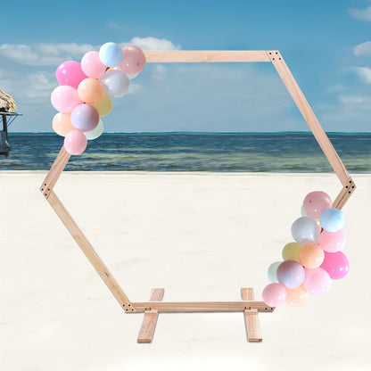 GDRASUYA10 Contemporary Hexagonal Wooden Stand for Weddings, Parties & Home Decor - Freestanding Rustic Photo Backdrop with Vibrant Floral Accents, Wooden Decor, Party Decoration, Elegant Design, Natural Texture