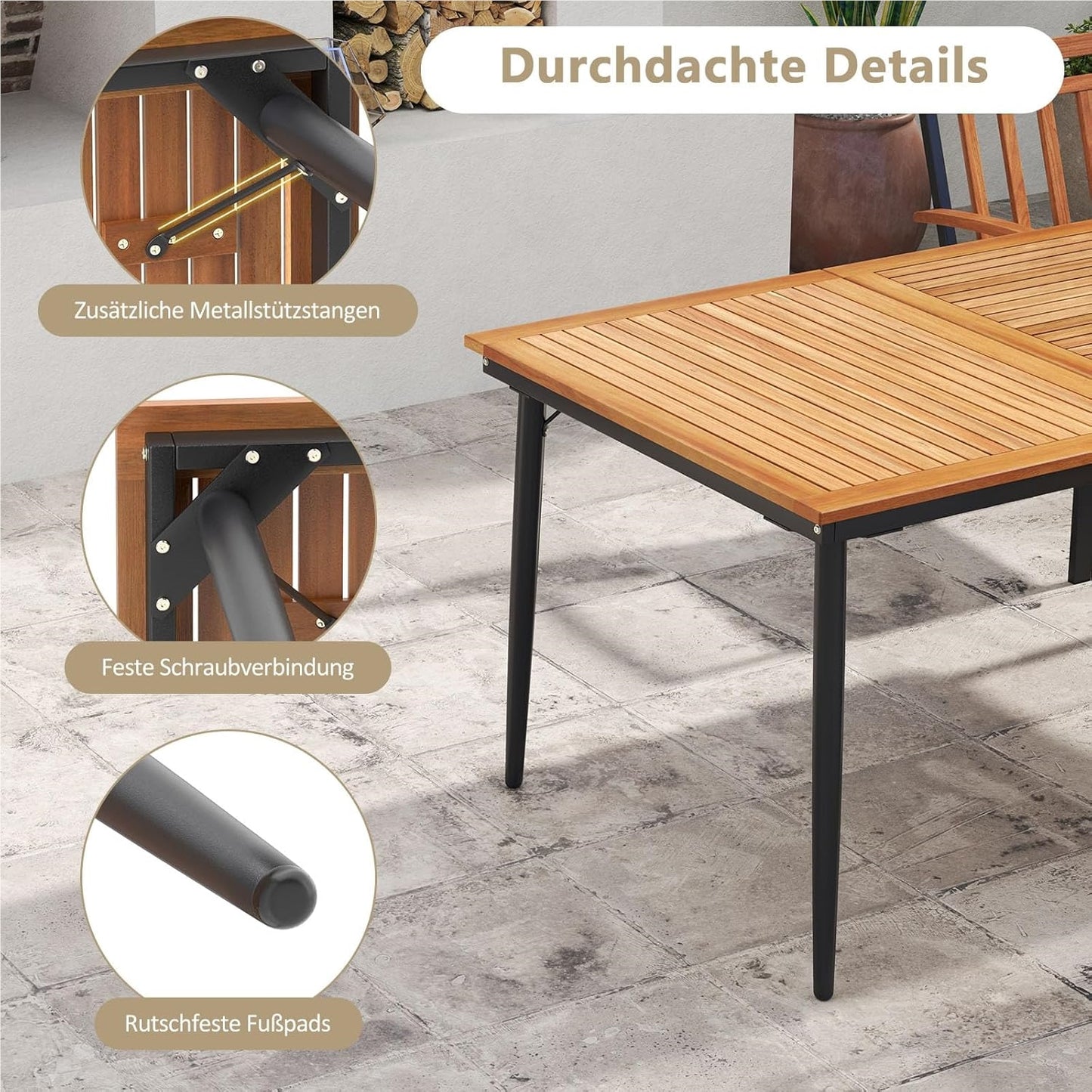 Tuintafel – Terrastafel – Loungeset Tafel – Buiten Tafel – Acaciahouten Tafel – 200 x 90 cm – Met Parasolgat
