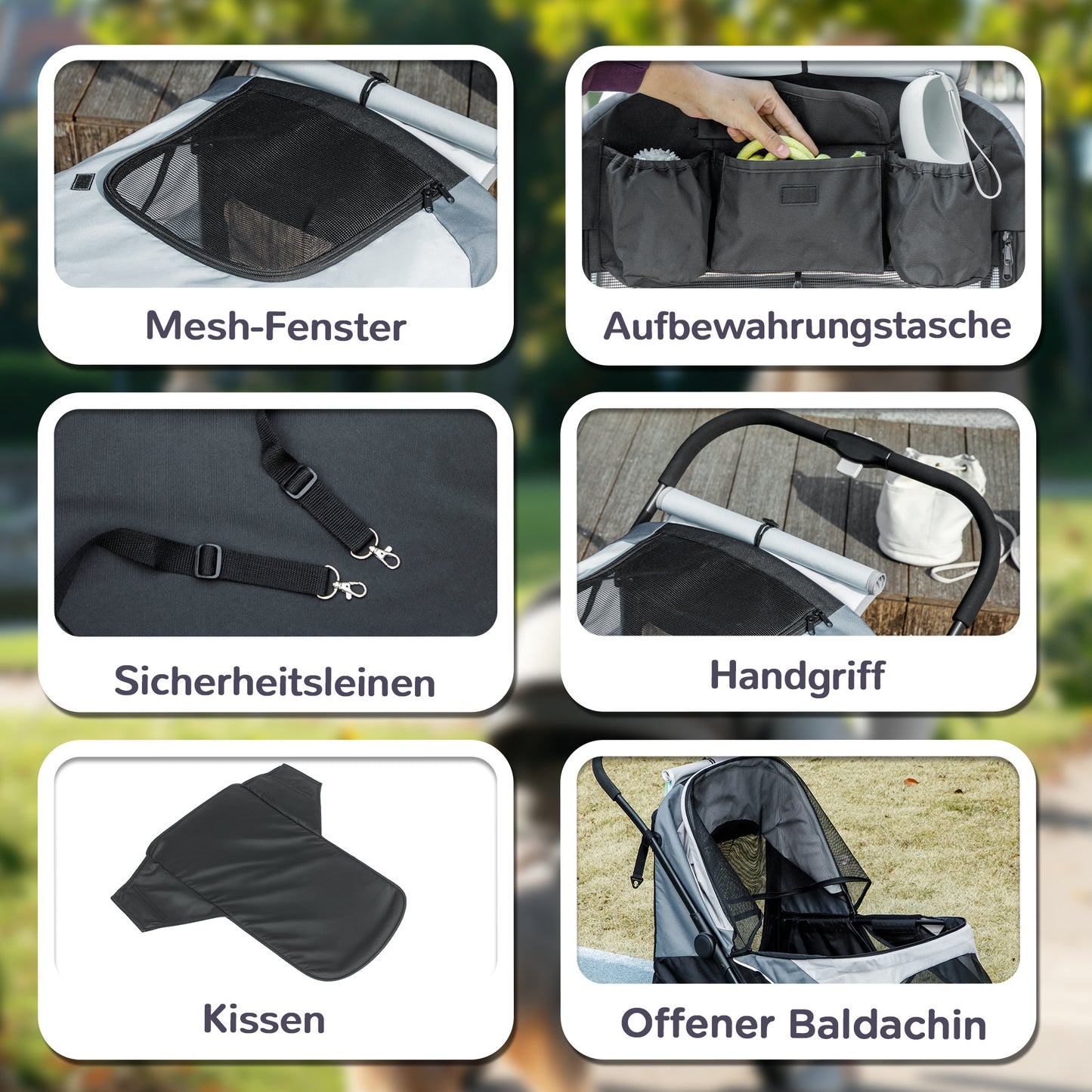 Hondenwagen – Hondenbuggy – Hondenkar – Huisdierwagen – Hondenbuggy Voor Grote Honden – Inklapbaar – Vier Wielen Met Remmen – Veiligheidslijn – Grijs