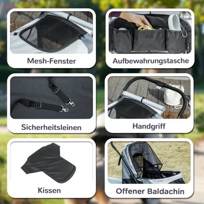 Hondenwagen – Hondenbuggy – Hondenkar – Huisdierwagen – Hondenbuggy Voor Grote Honden – Inklapbaar – Vier Wielen Met Remmen – Veiligheidslijn – Grijs