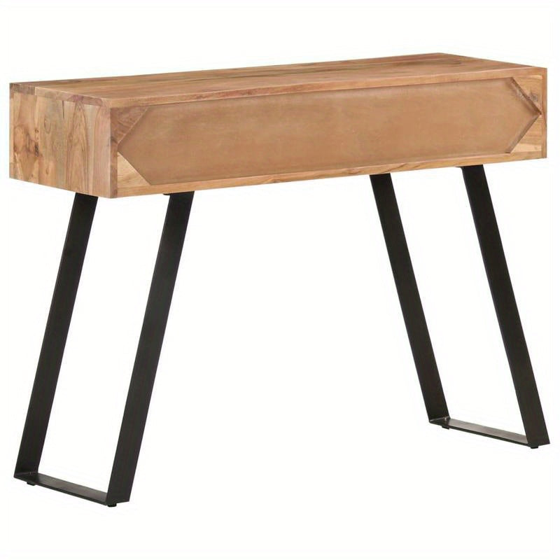 Acaciahouten Wandtafel – Sidetable – Schrijftafel – Dressoir – Wandmeubel – Massief Hout – Zwart Metalen Frame – 99x36x76 cm – Vloerstaand Ontwerp – Unieke Natuurlijke Rand – Bruin