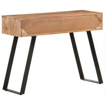Acaciahouten Wandtafel – Sidetable – Schrijftafel – Dressoir – Wandmeubel – Massief Hout – Zwart Metalen Frame – 99x36x76 cm – Vloerstaand Ontwerp – Unieke Natuurlijke Rand – Bruin