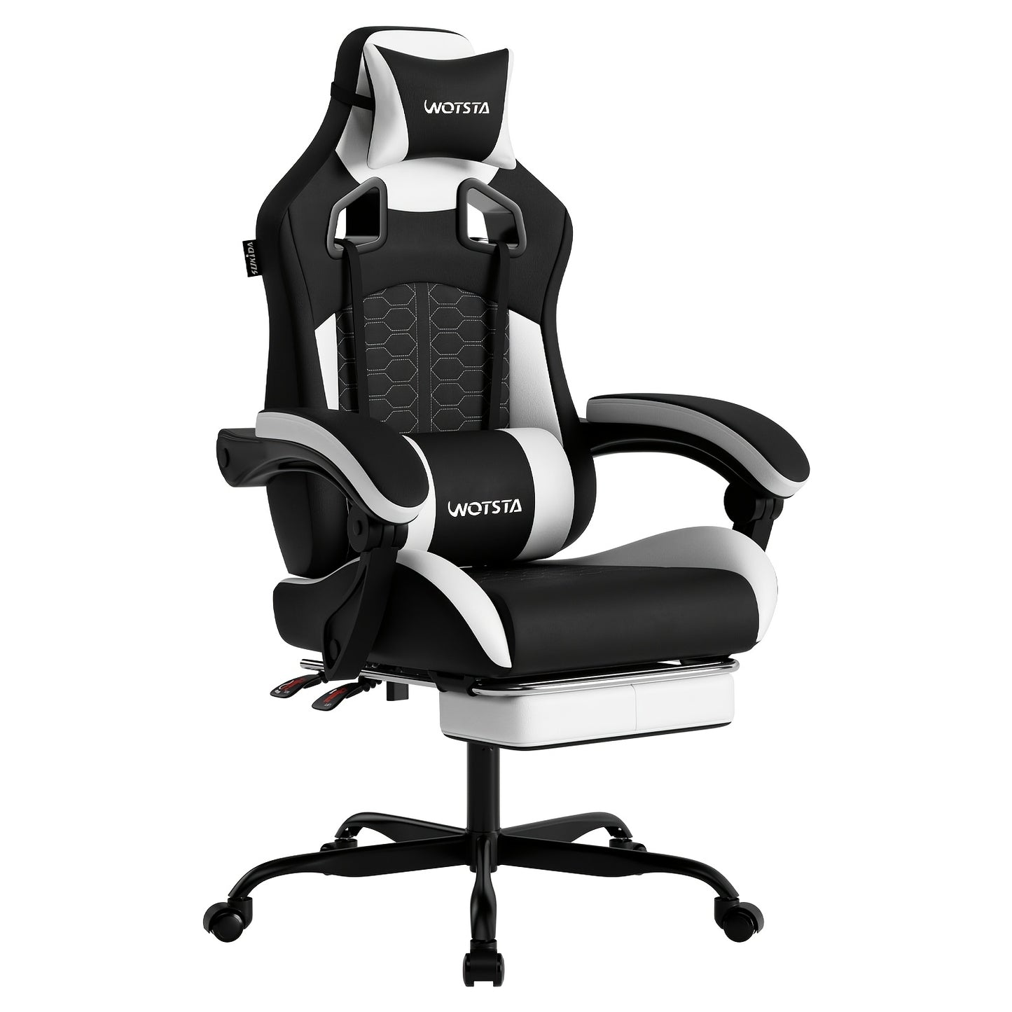 Gamingstoel – Bureaustoel – Game Chair – Zwart-Witte Gamingstoel – Ergonomisch – Memory Foam – Verstelbare Rugleuning – Ingebouwde Voetensteun