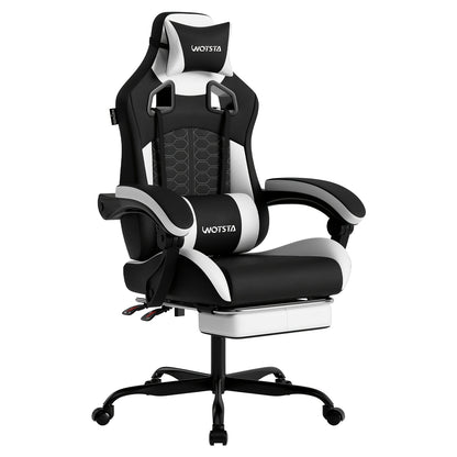Gamingstoel – Bureaustoel – Game Chair – Zwart-Witte Gamingstoel – Ergonomisch – Memory Foam – Verstelbare Rugleuning – Ingebouwde Voetensteun