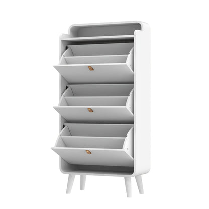 Schoenenkast – Schoenenrek – Schoenopberger – Schoenenkast – Schoenendisplay – Wit Metaal – 3 Inklapbare Lades – Ruimtebesparend Smal Design
