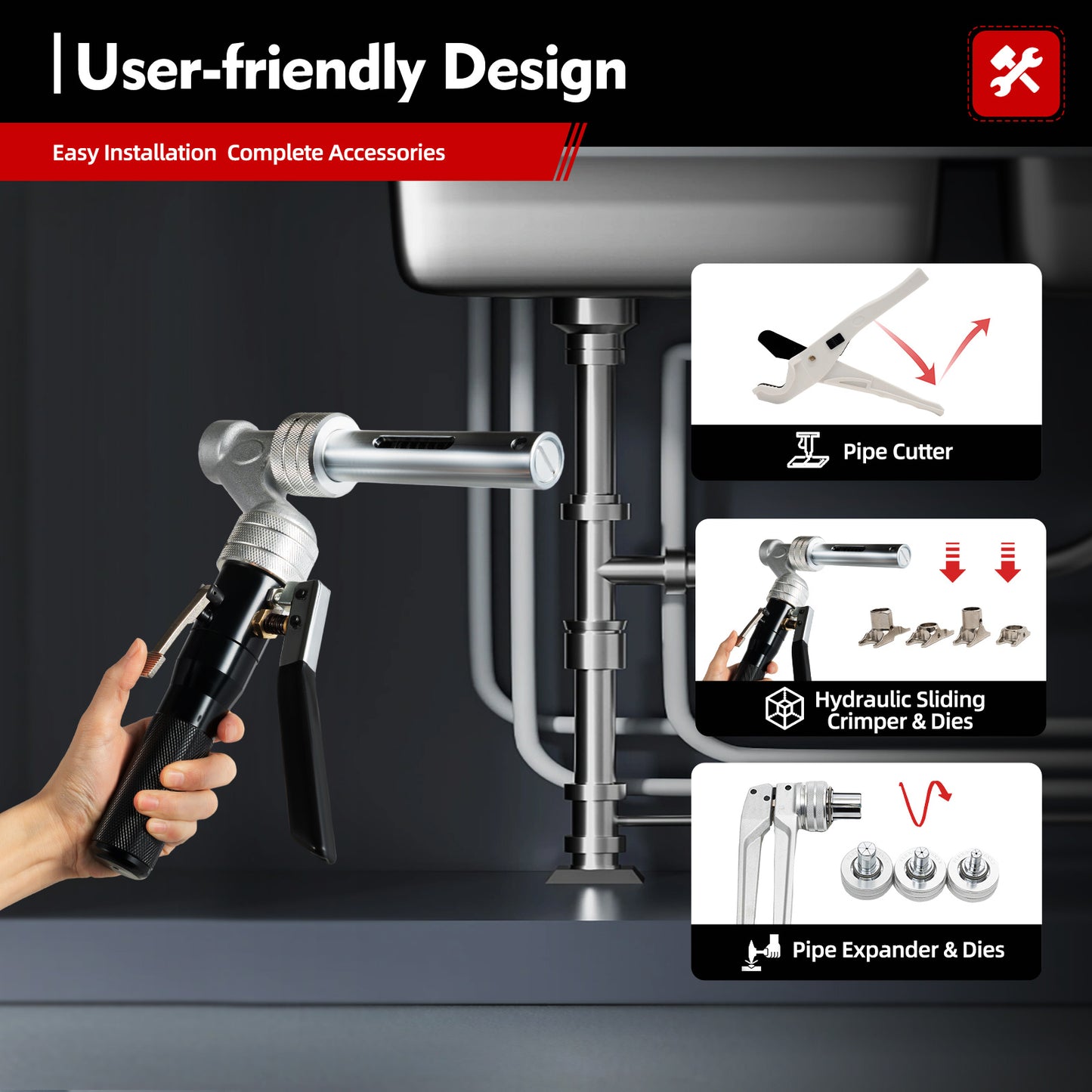 Vloerverwarmingsgereedschap – Hydraulische Persset – Buizensnijder – Uitzetplegers – Installatiegereedschap – Aluminiumlegering – Zonder Elektriciteit – Draagbare Koffer