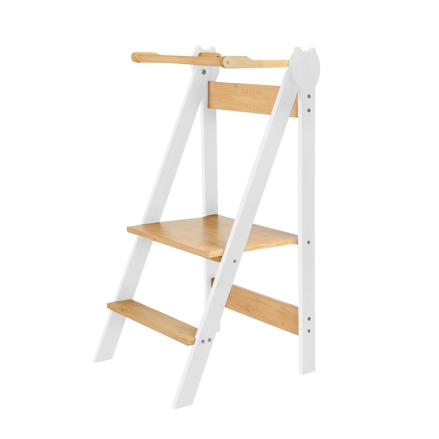 Opstapje – Opstapkrukje – Keukentrapje – Huishoudtrap – Inklapbare Trap – Metalen Frame & Houten Treden – 88 cm Hoog