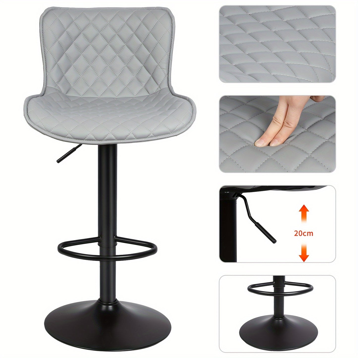 Barkrukken – Barkruk Set – Barstoel – Keukenstoelen – Barkrukken Verstelbaar – 2 Stuks – Grijs Kunstleer – Draaibaar Met Rugleuning