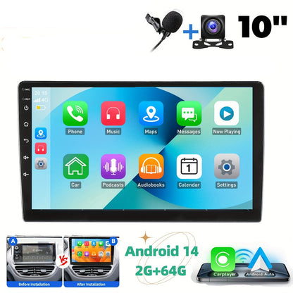 Multimedia Auto Radio – 2 DIN Autoradio – Car Stereo – Touchscreen Radio – Android Car Radio – Met AHD Camera & Microfoon – 10,1 Inch Scherm – Android 14 Systeem