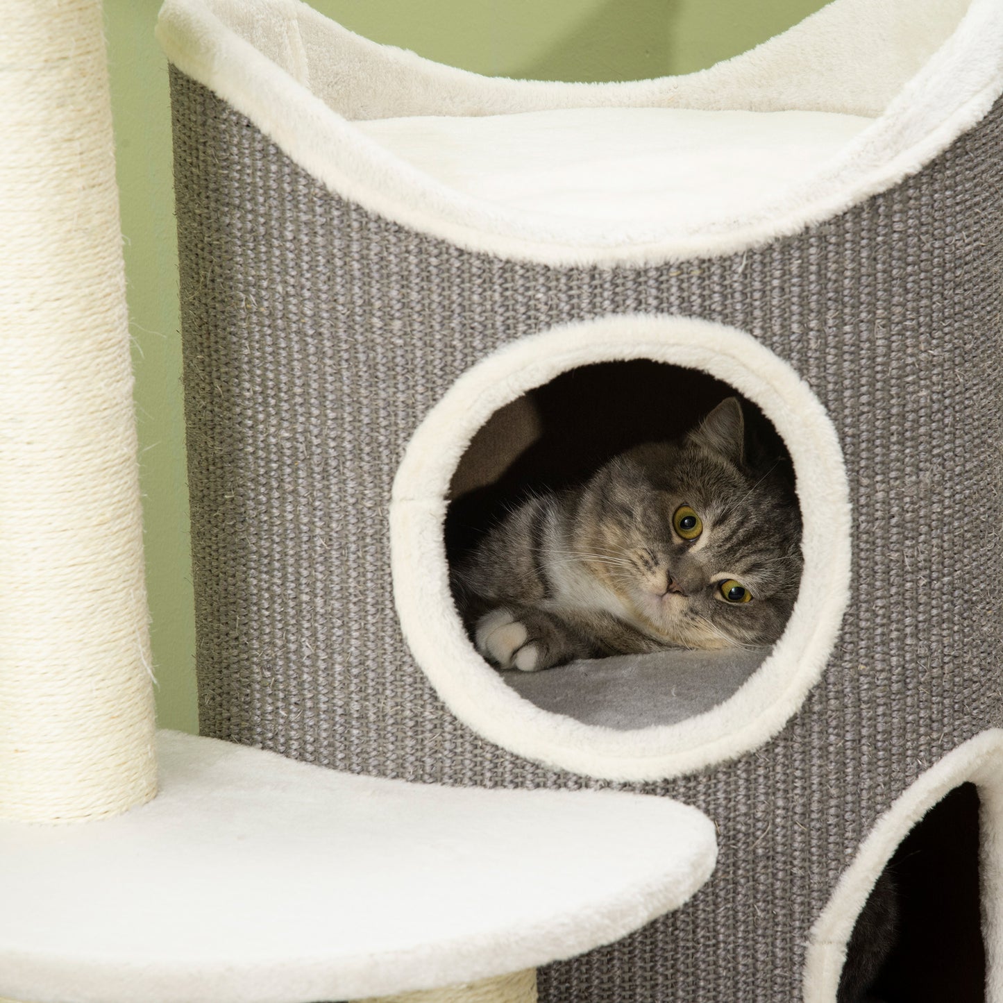 Krabpaal – Krabton – Krabmeubel – Kattenbed – Krabpaal met Slaapplek – Duurzaam Sisal – Ruimtebesparend Ontwerp – Grijs/Naturel/Wit