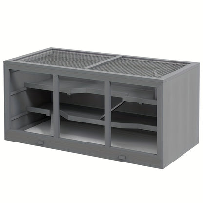 Kleedkooi – Dierenkooi – Knaagdierkooi – Hamsterkooi – Muizenkooi – 3 Verdiepingen Met Trapjes – Ventilatie En Uitneembare Bodem – Stevig Kunststof – Compact Grijs