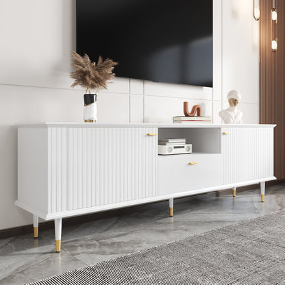 TV Lowboard – Tv Meubel – Mediameubel – Kast – Onderkast – Wit Met Gouden Accenten – Soft-Close Deuren – Kabelmanagement & Verstelbare Pootjes 170x36x54,5 cm