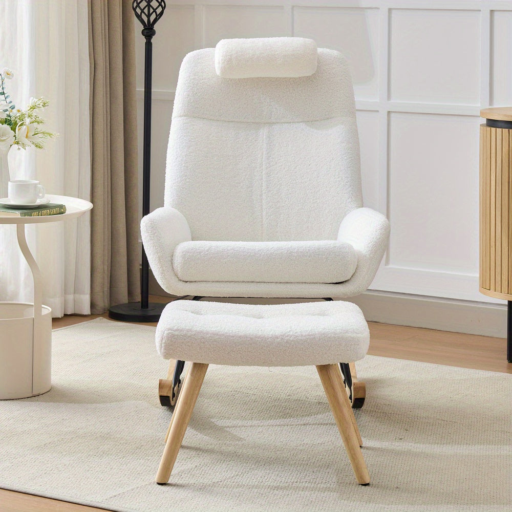 Schommelstoel – Relaxstoel – Fauteuil – Loungestoel – Woonkamerstoel – Teddy Velvet Bekleding – Geïnjecteerd IJzeren Frame Met Rubberen Poten
