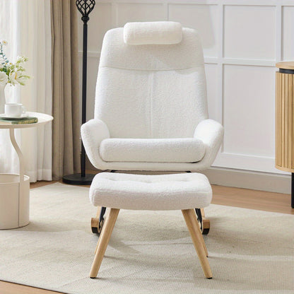 Schommelstoel – Relaxstoel – Fauteuil – Loungestoel – Woonkamerstoel – Teddy Velvet Bekleding – Geïnjecteerd IJzeren Frame Met Rubberen Poten